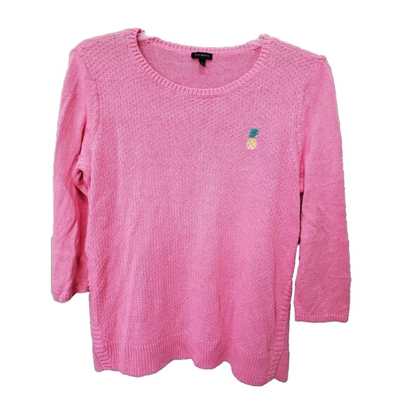 Talbots Pink Linen/Cotton Pineapple 3/4 Sleeve Pullover Sweater Size Large - Picture 1 of 6